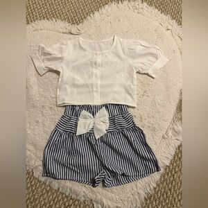 Toddler girls White Blouse and Striped Shorts Set